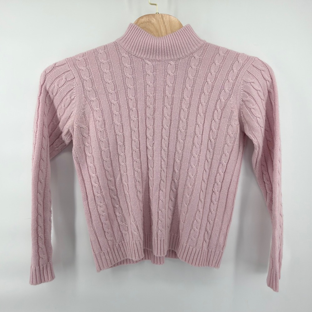 Evan Picone Vintage Pink Cable Knit Mock Neck Sweater Womens Size L Long Sleeve